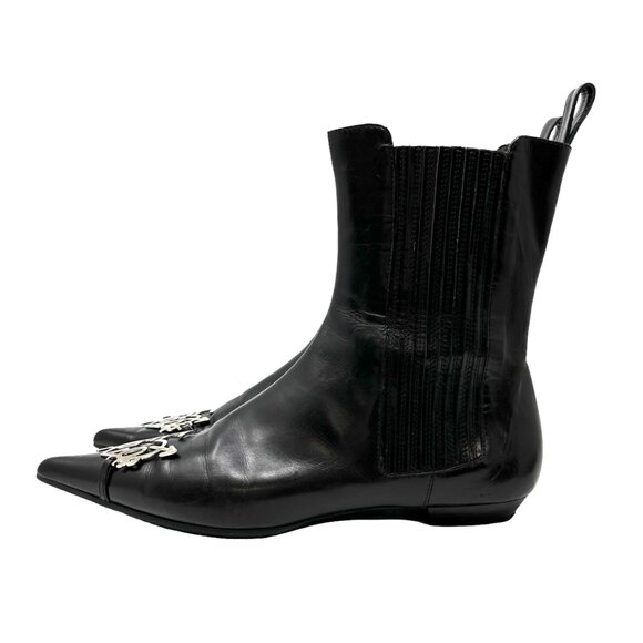 Dior Vintage Heart Logo Short Boots #36.5 US 6.5 Black Silver Leather [102585] - Picture 2 of 12